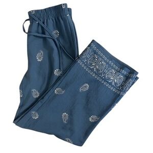 NYCC New York Clothing Co Paisley Print Wide Leg Pants Women's Medium Blue‎